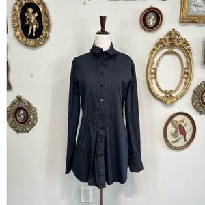 Dorothee Schumacher Black Tuxedo Pleated Shirt Dress Italy Sz 4/US8 Vintage Y2K